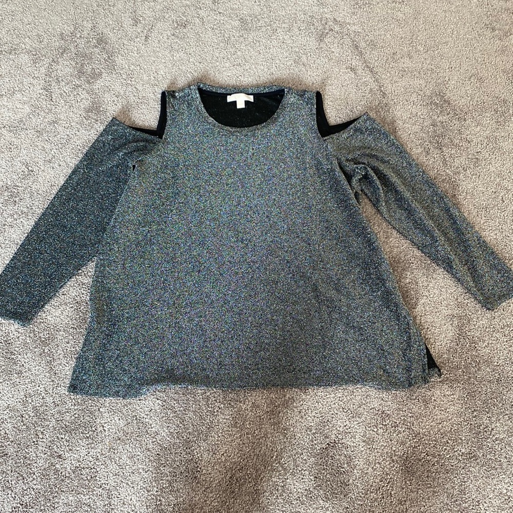 Michael Kors Cold Shoulder Top SIZE 2X Metallic Knit Long Sleeve Shimmer Casual